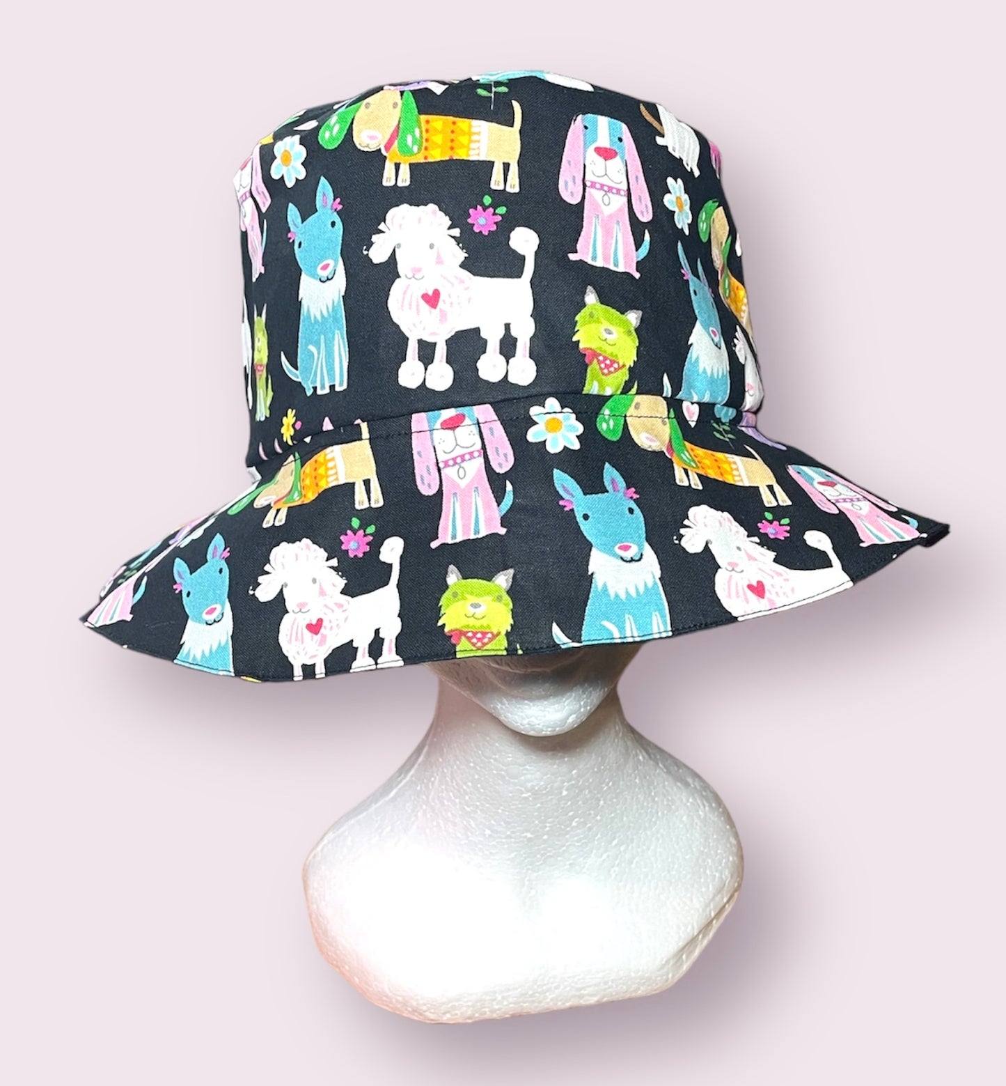 Fashion Hat- Colourful Dogs & Navy Chevron with gold flecks