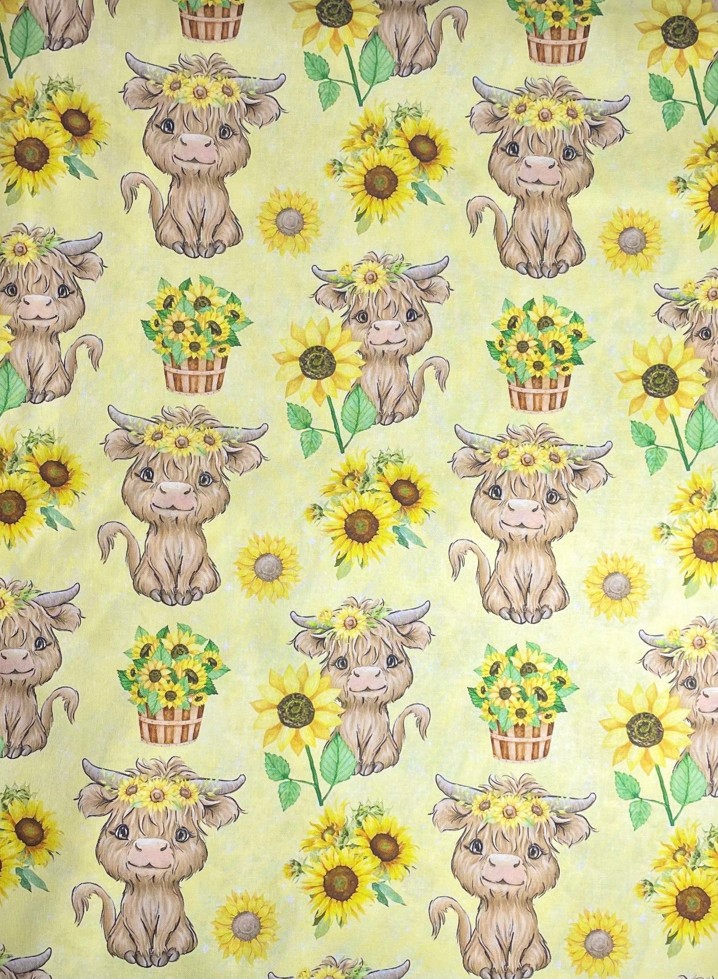 Button shirt- Highland Cows and Sunflowers