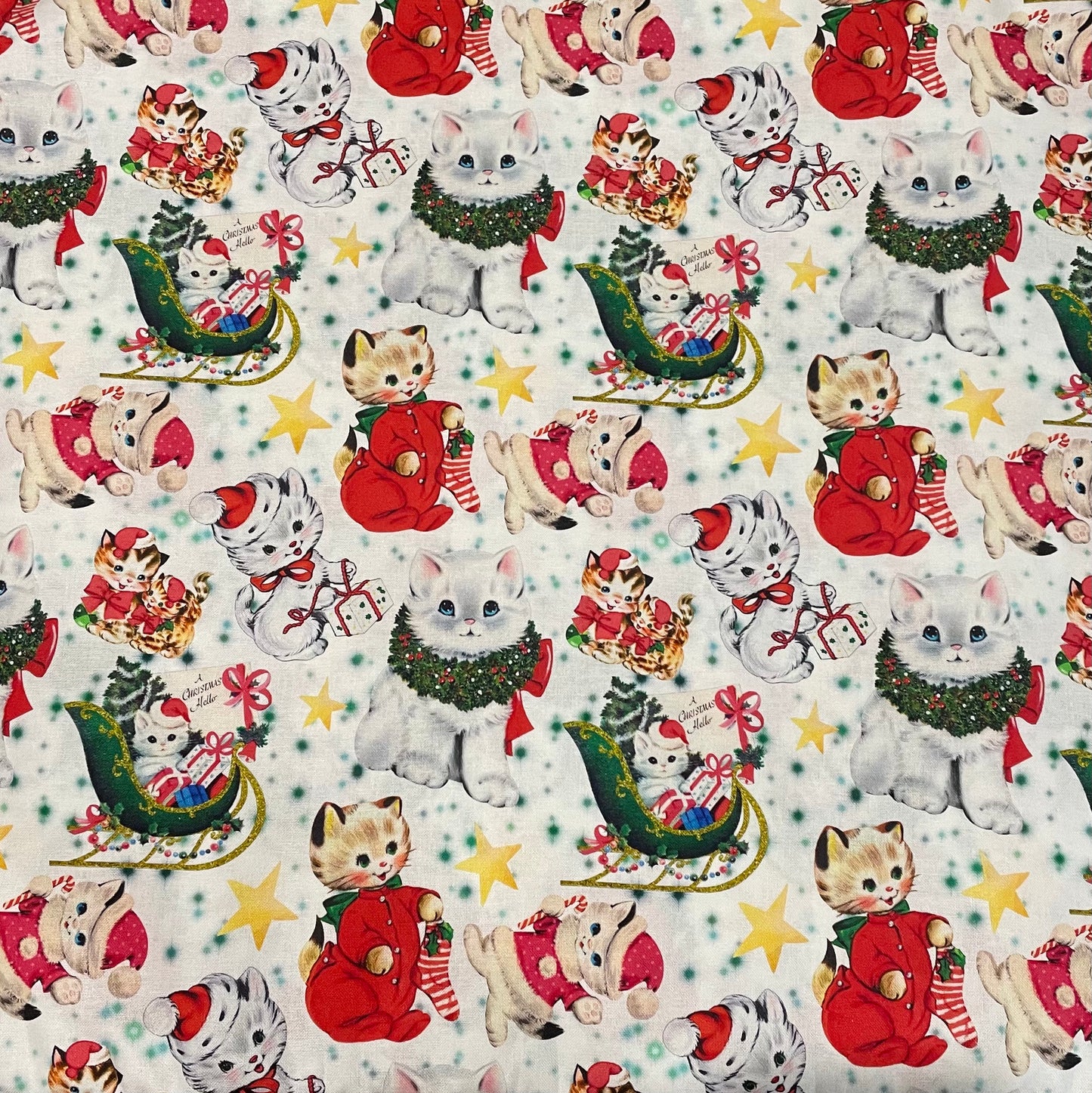 Scrub Top- Christmas Kitties on White