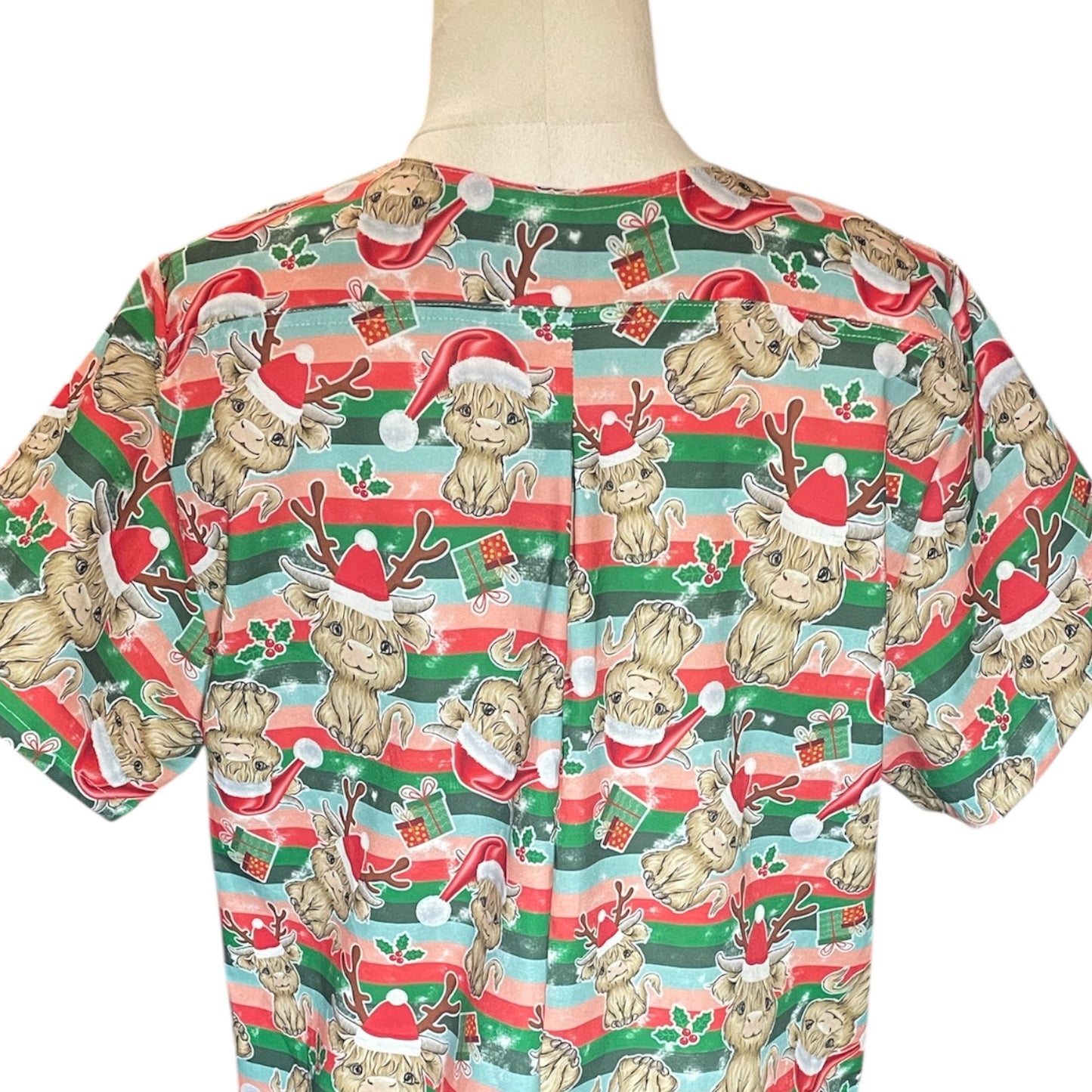 Australian Made Scrub Top- Christmas Highland Cows