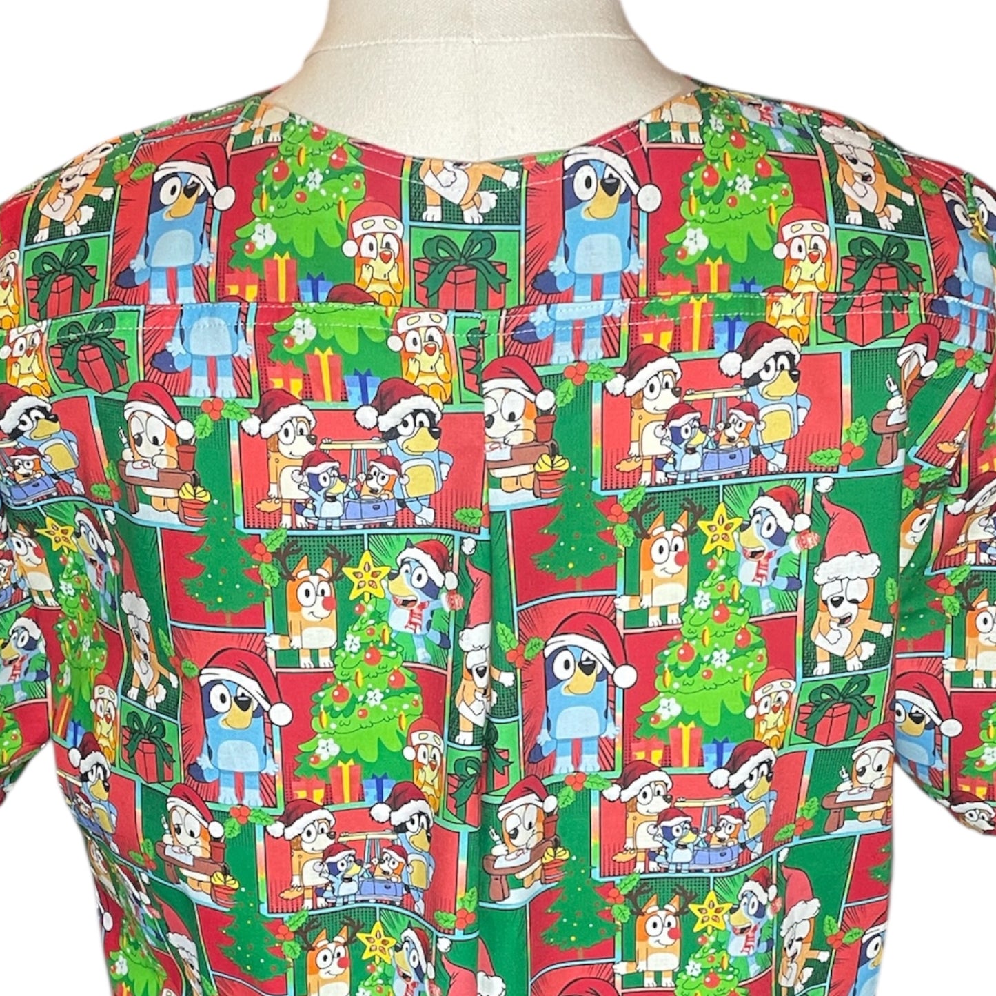 Australian Made Scrub Top- Christmas Bluey Patches