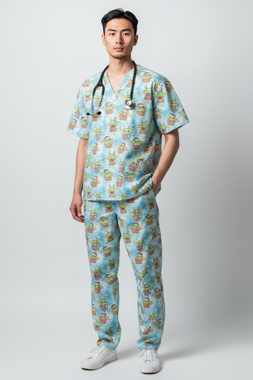 Australian Made Scrub Set- Baby Yoda Christmas