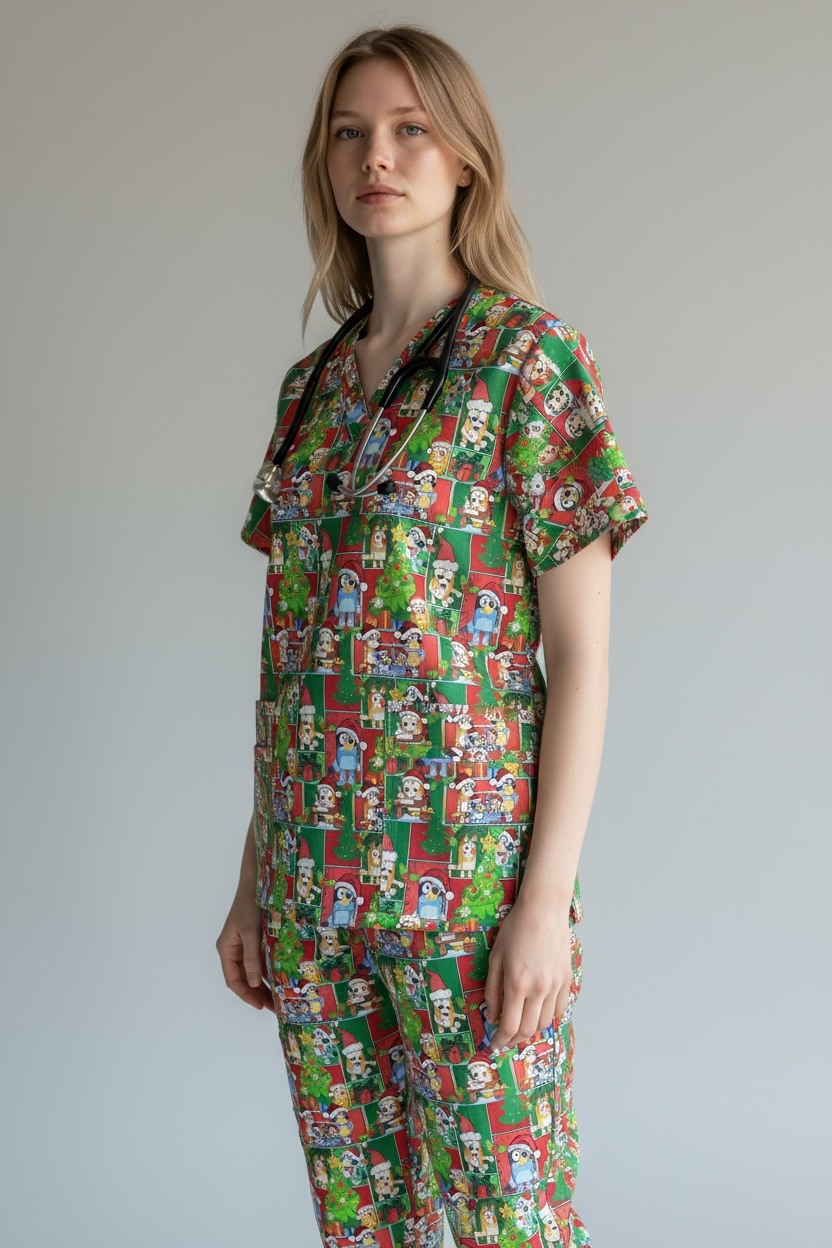Australian Made Scrub Set- Bluey Christmas Patches