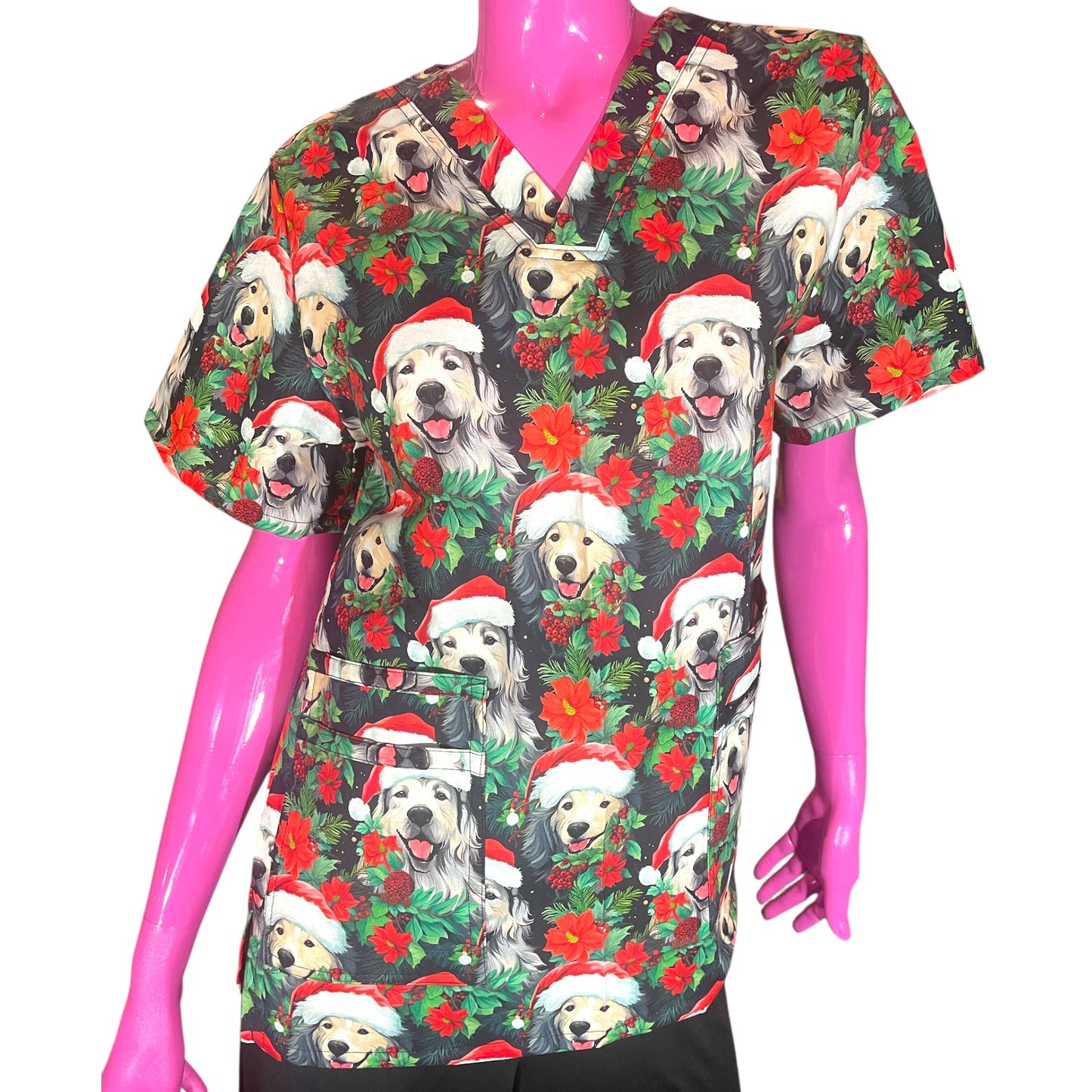 Australian Made Scrub Top- Santa Dogs