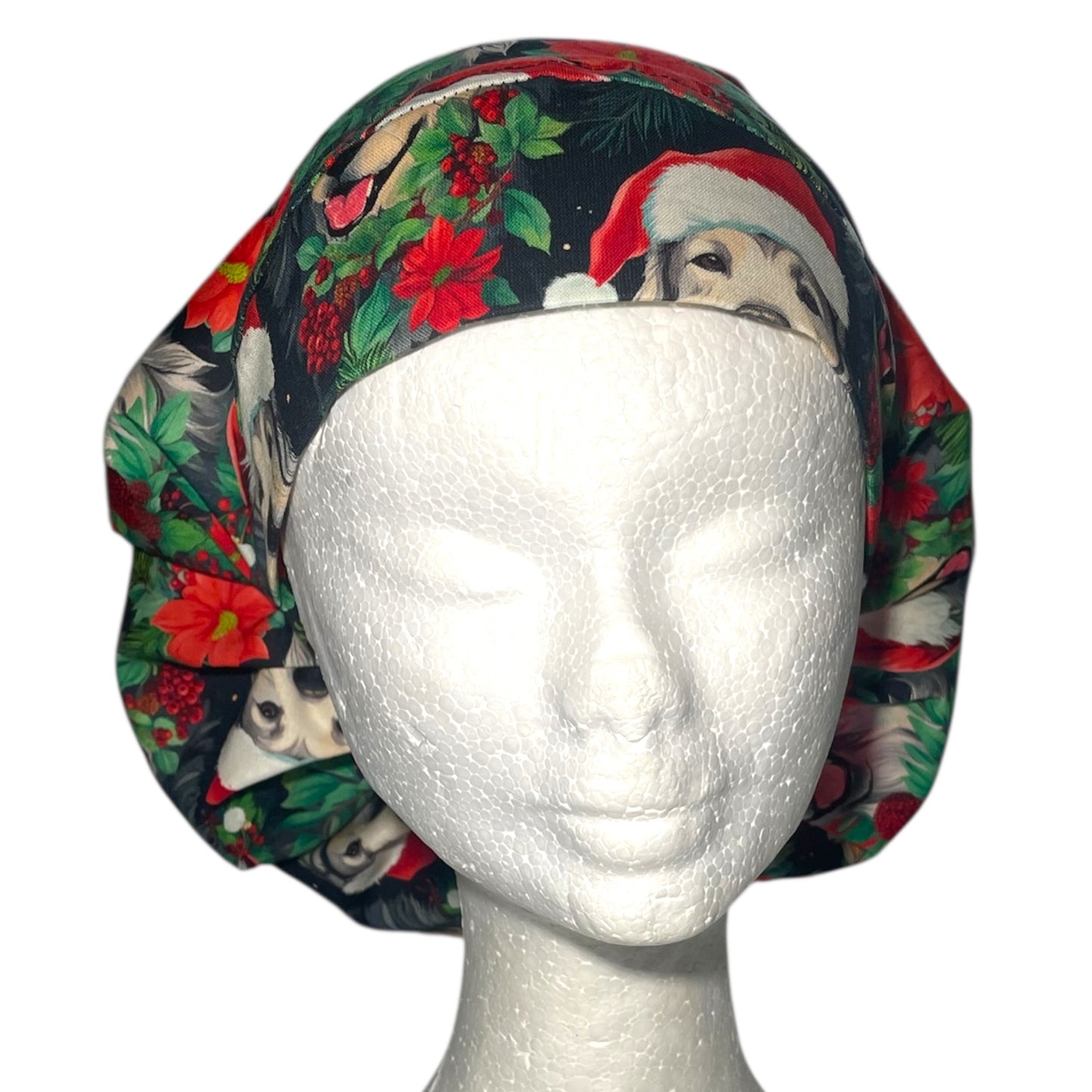 Australian Made Scrub Cap- Bouffant Style Dogs with Santa Hats