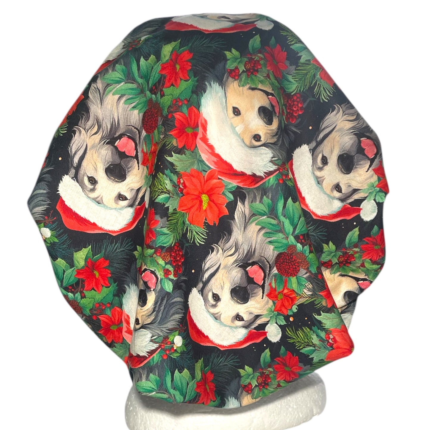 Australian Made Scrub Cap- Bouffant Style Dogs with Santa Hats