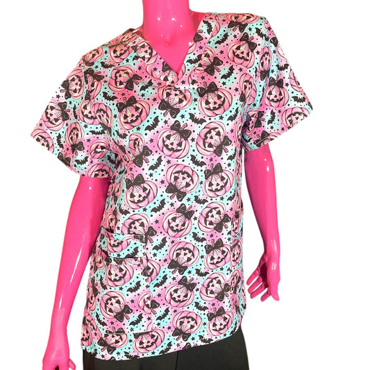 Australian Made Scrub Top- Pink Pumpkins
