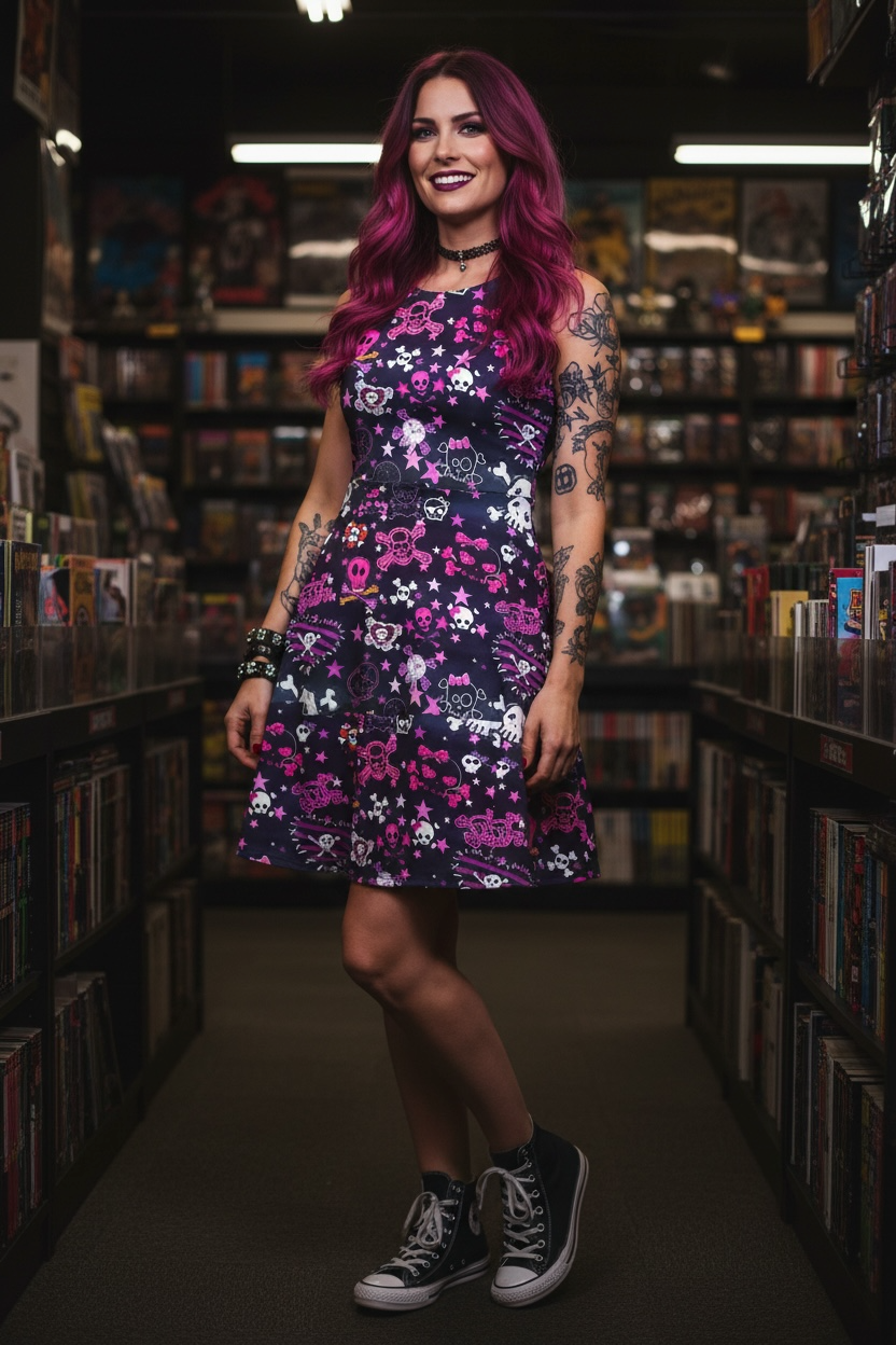 KC Dress- Punk Pink Skulls