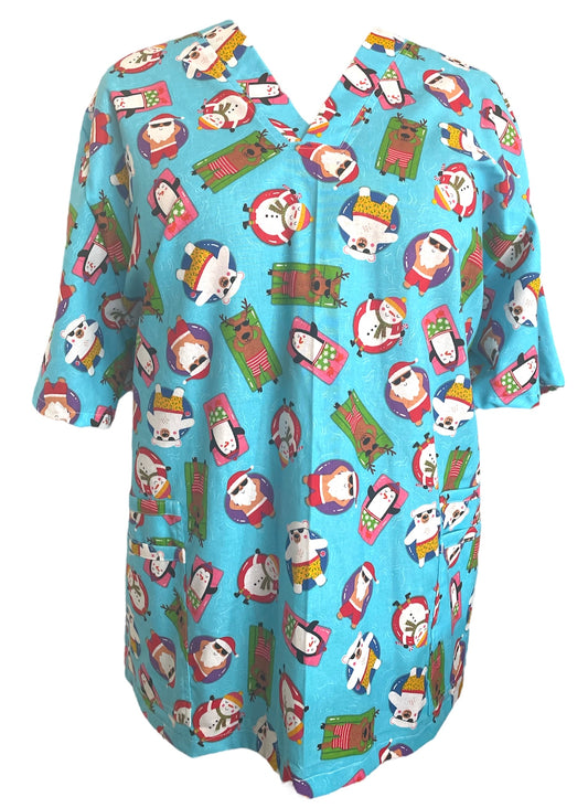 Scrub Top- Christmas Pool Party