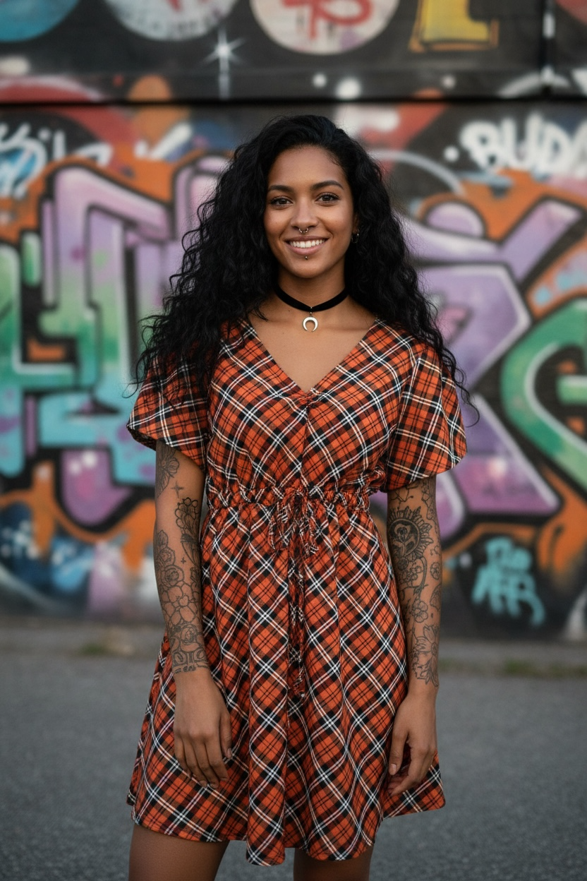 Sweetheart Dress- Orange Tartan