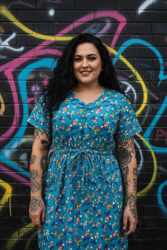 Sweetheart Dress- Mario on Blue