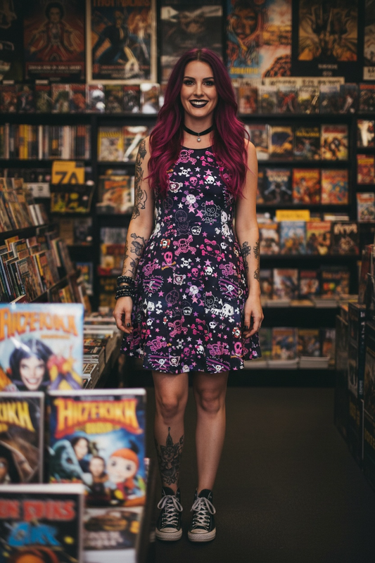 KC Dress- Punk Pink Skulls