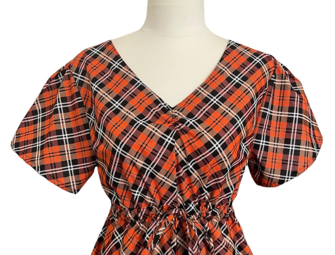 Sweetheart Dress- Orange Tartan