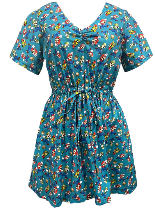 Sweetheart Dress- Mario on Blue