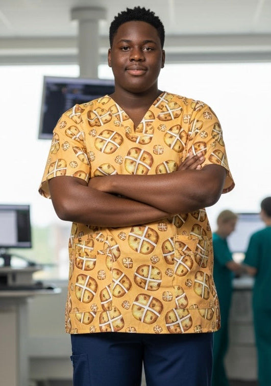 Scrub Top- Hot Cross Buns
