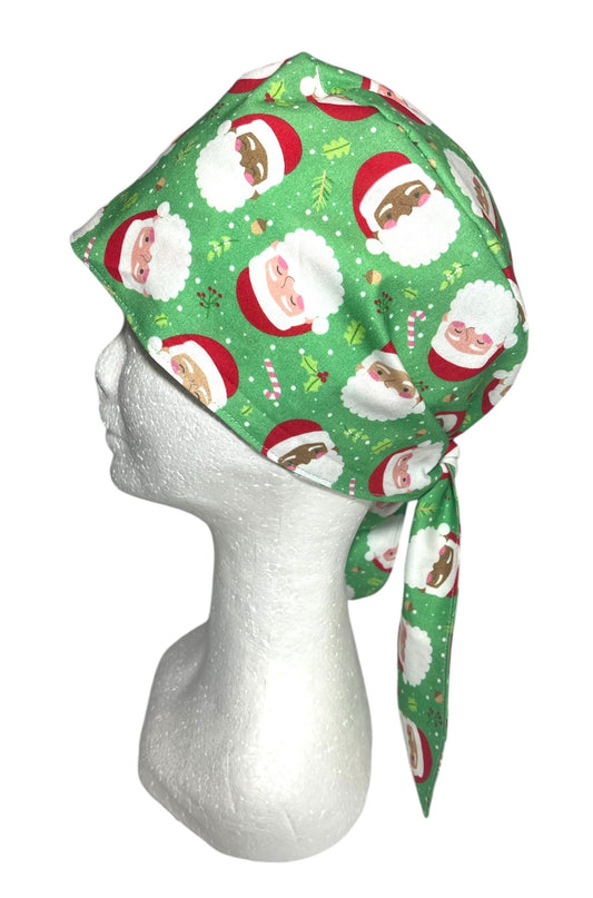 Scrub Cap- Santa on green