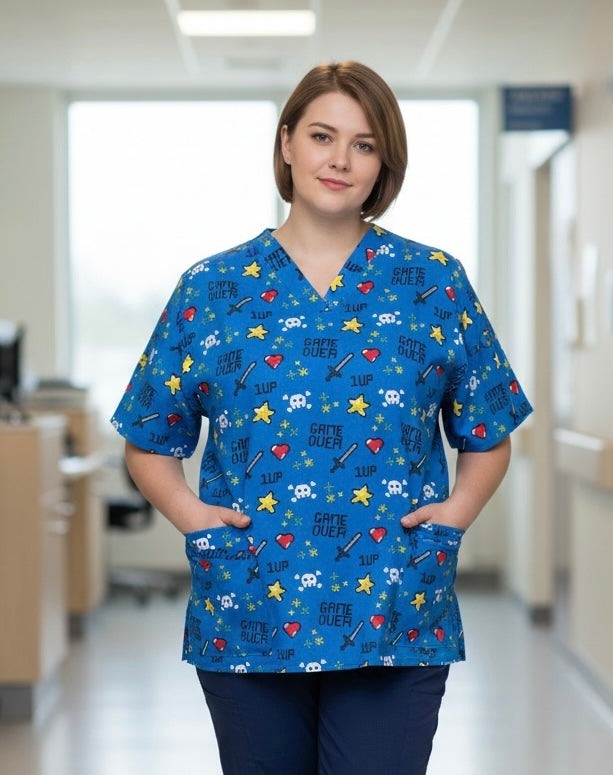 Scrub Top- Game Over