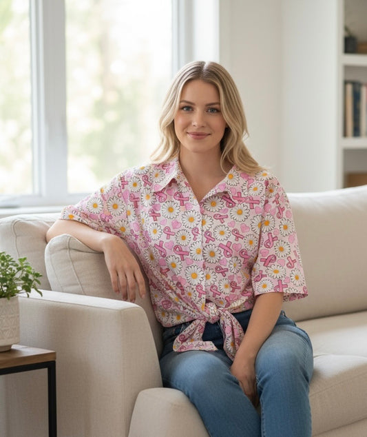 Button Shirt- Pink Ribbon