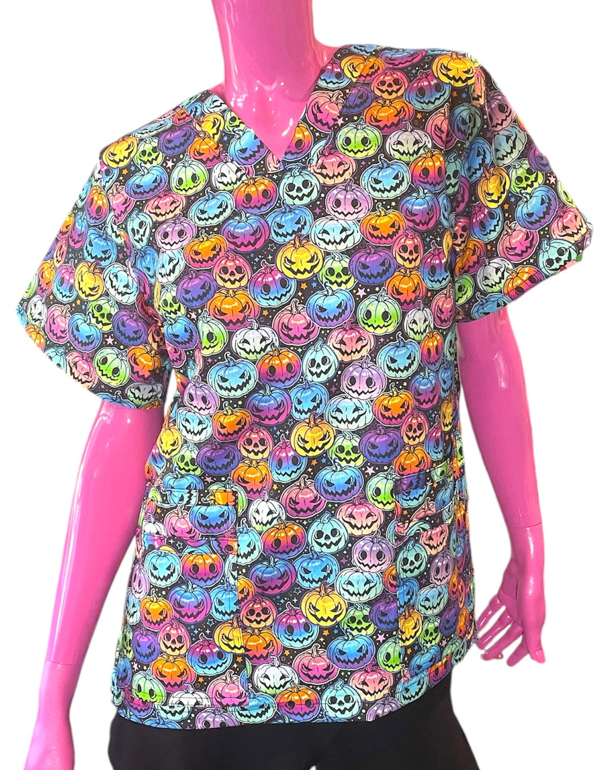 Scrub Top- Halloween Colourful Pumpkin