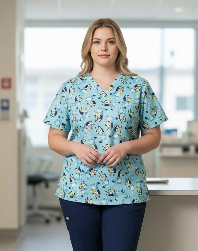 Scrub Top- Bluey on Blue