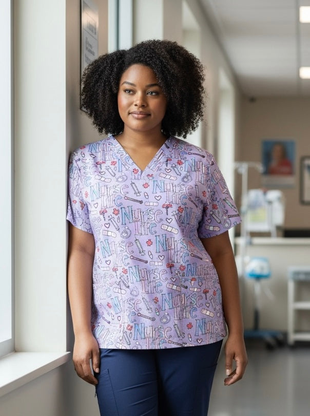 Scrub Top- Nurse Life on light purple
