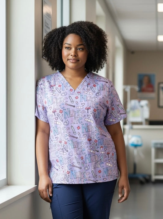 Scrub Top- Nurse Life on light purple