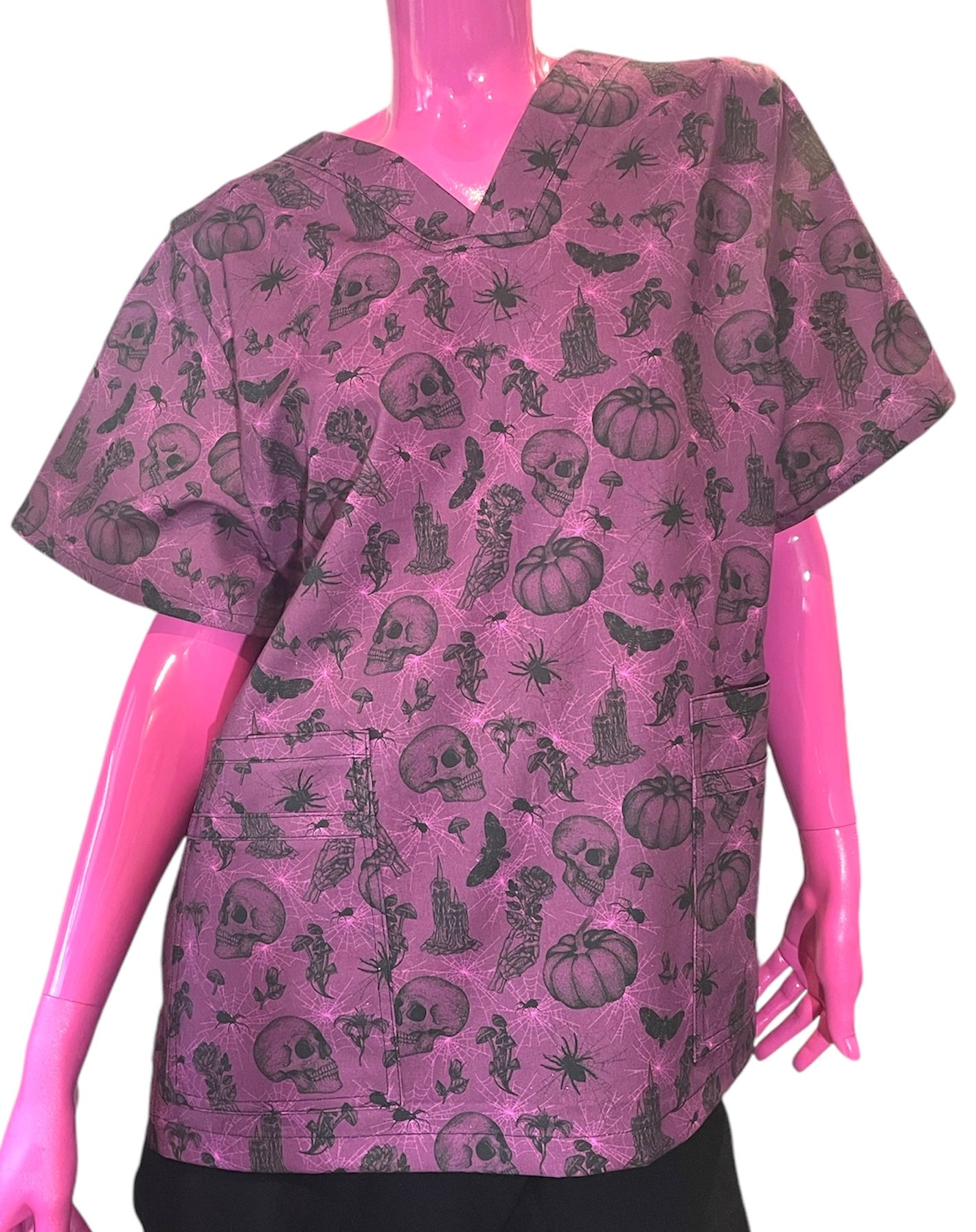 Scrub Top- Halloween Spooky on Plum