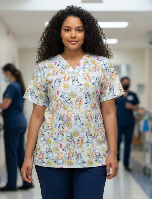 Scrub Top- Easter Bluey