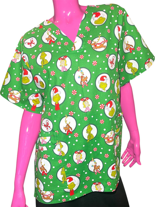 Scrub Top- Grinchmas Green