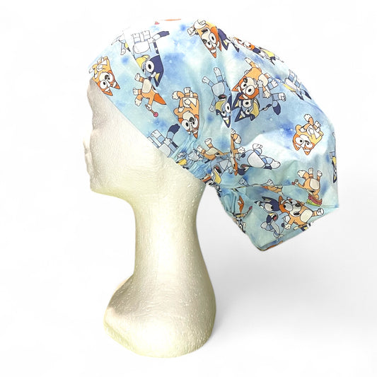 Australian Made Scrub Cap Bouffant Style- Bluey Playtime