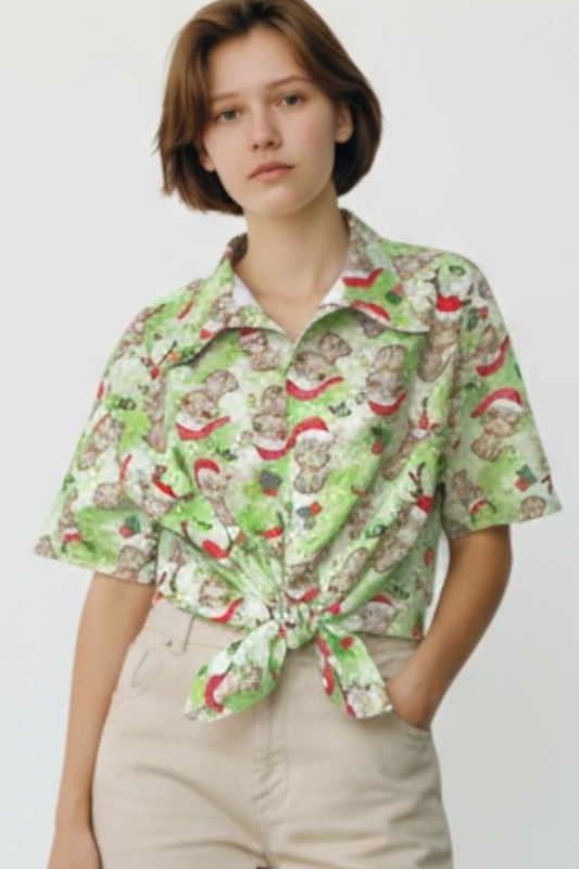 Button Shirt- Christmas Highland Cows