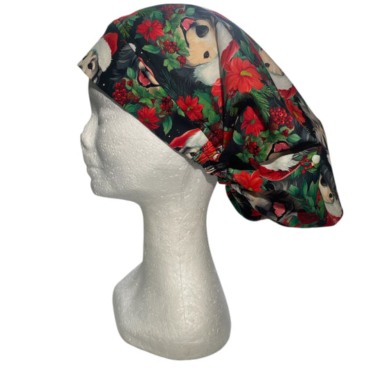 Australian Made Scrub Cap- Bouffant Style Dogs with Santa Hats