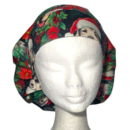 Australian Made Scrub Cap- Bouffant Style Dogs with Santa Hats