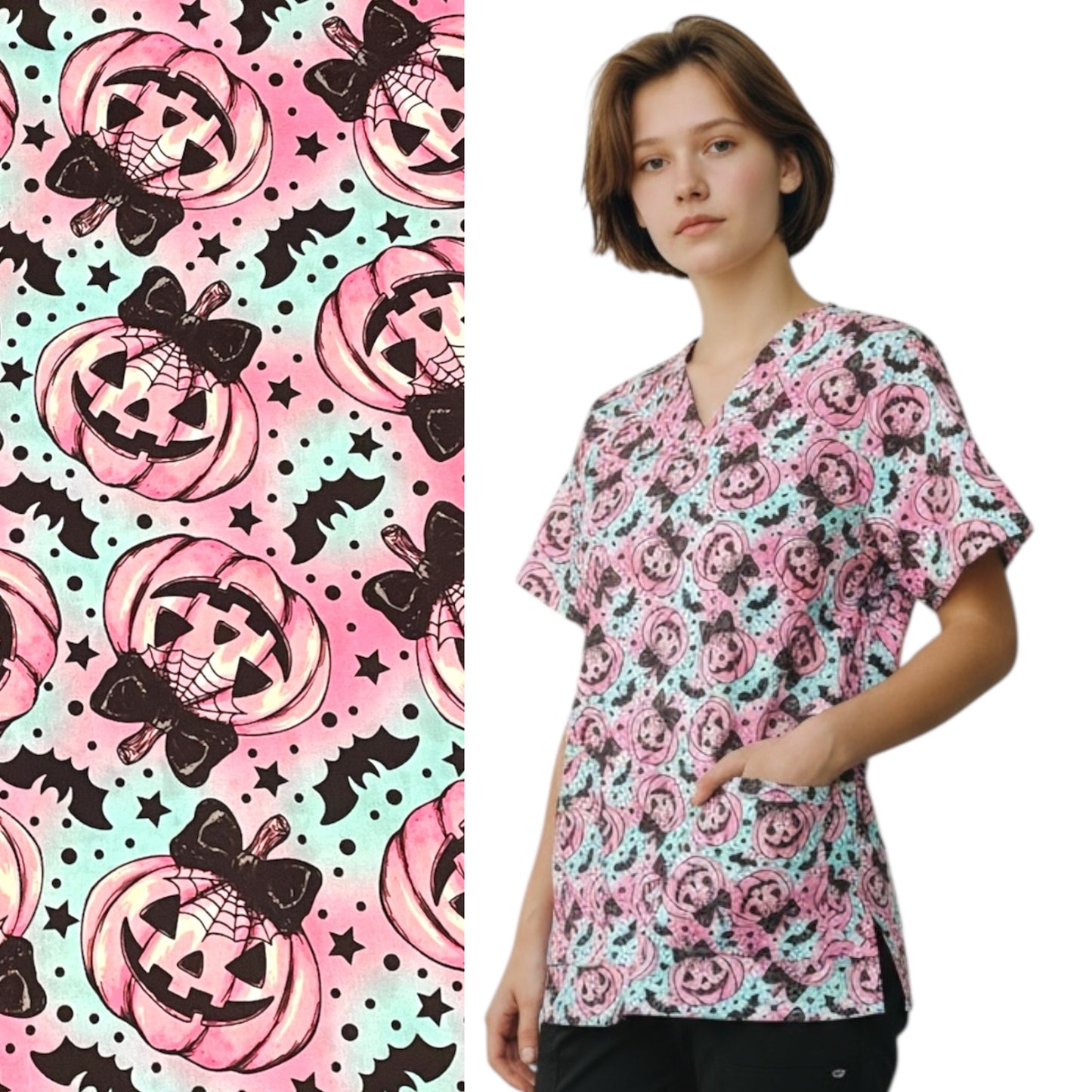 Australian Made Scrub Top- Pink Pumpkins