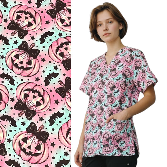Australian Made Scrub Top- Pink Pumpkins