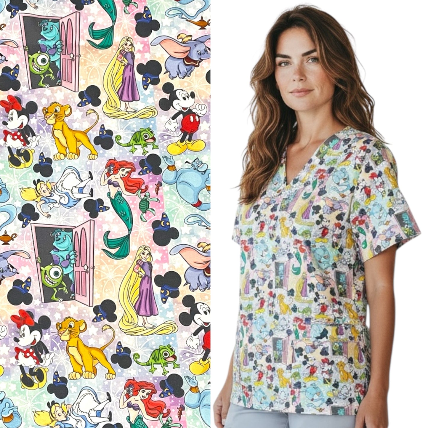 Australian Made Scrub Top- Nostalgic Characters