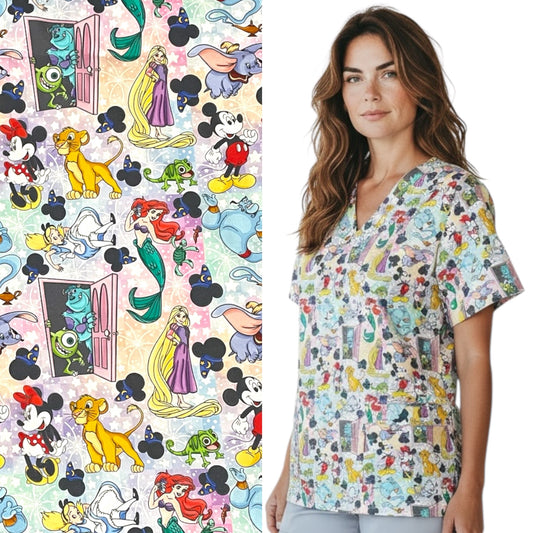 Australian Made Scrub Top- Nostalgic Characters