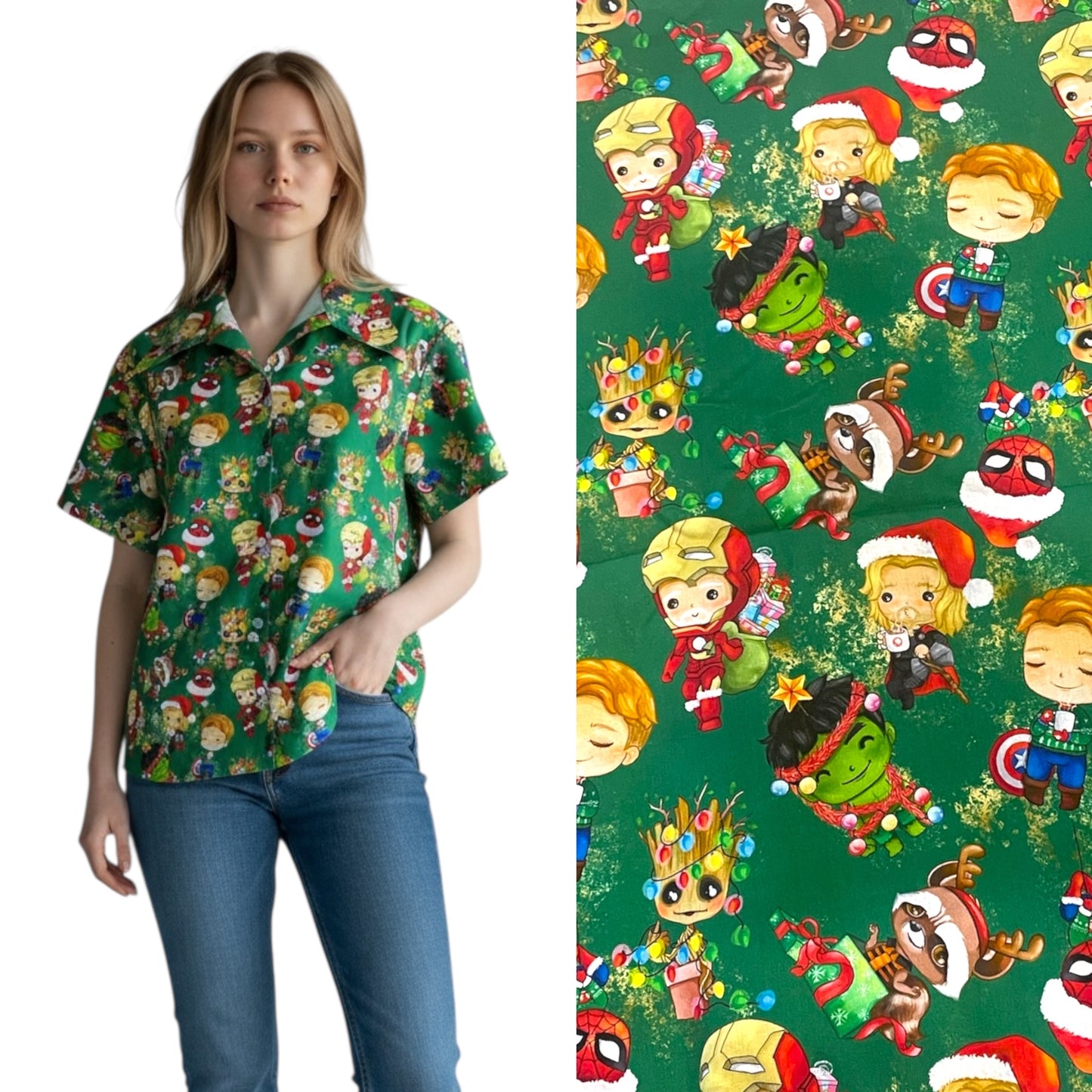 Button Shirt- Christmas Avengers