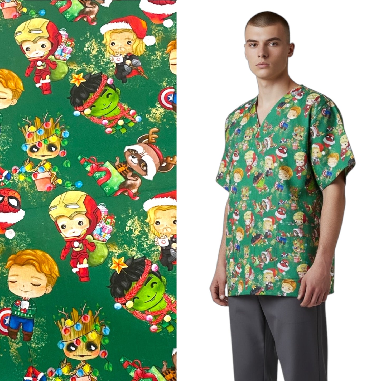 Australian Made Scrub Top- Avengers Christmas