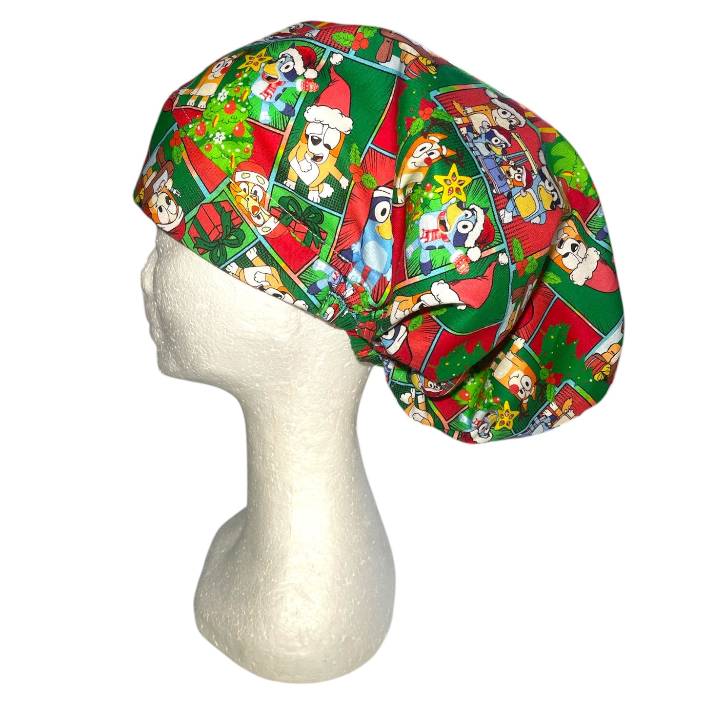 Australian Made Bouffant Style Scrub Cap- Christmas Bluey Patches