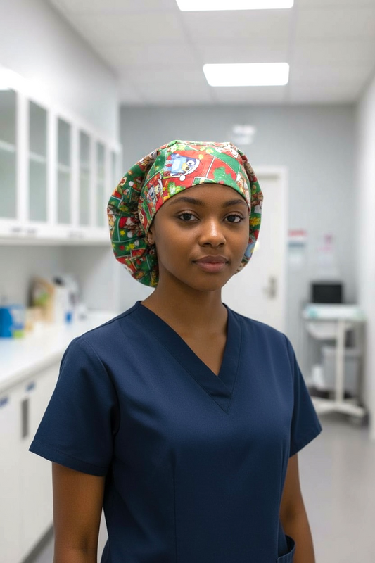 Australian Made Bouffant Style Scrub Cap- Christmas Bluey Patches