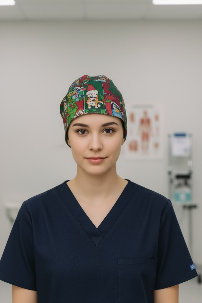 Australian Made Scrub Cap- Christmas Bluey Patches