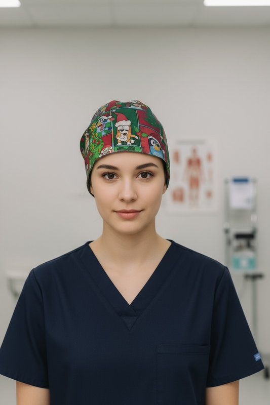 Australian Made Scrub Cap- Christmas Bluey Patches