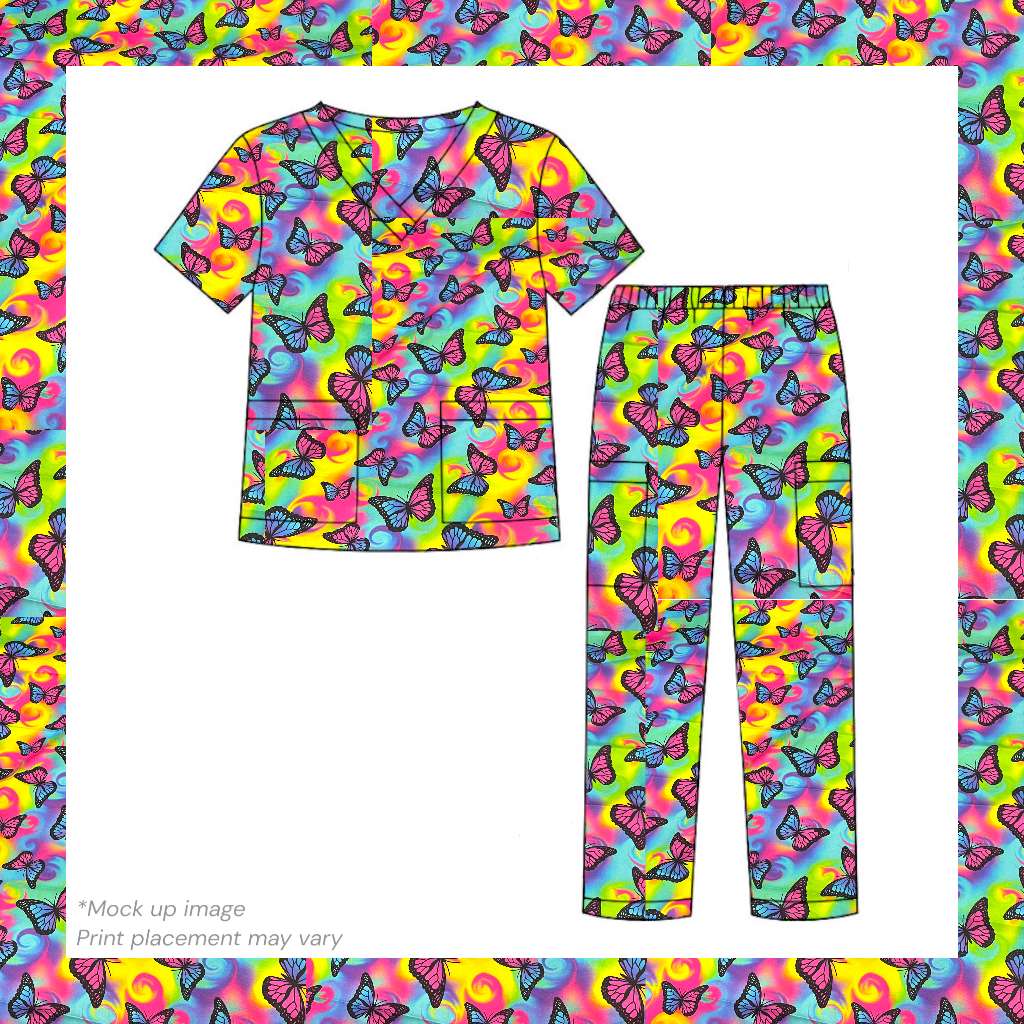 Australian Made Scrub Set- Rainbow Butterflies