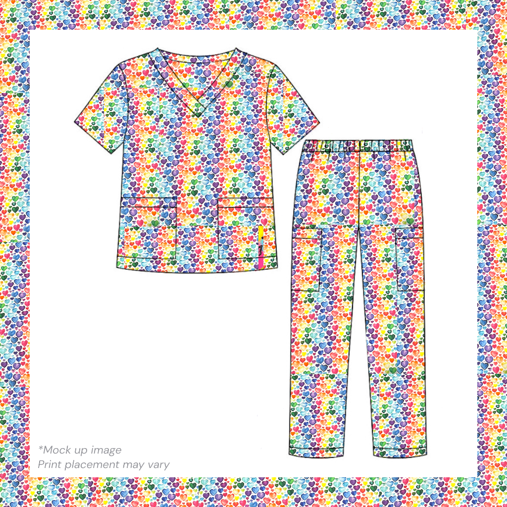 Australian Made Scrub Set- Rainbow Hearts