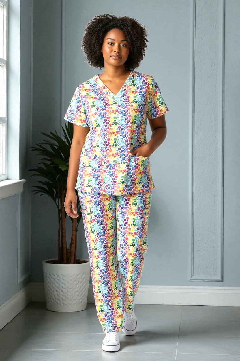 Australian Made Scrub Set- Rainbow Hearts