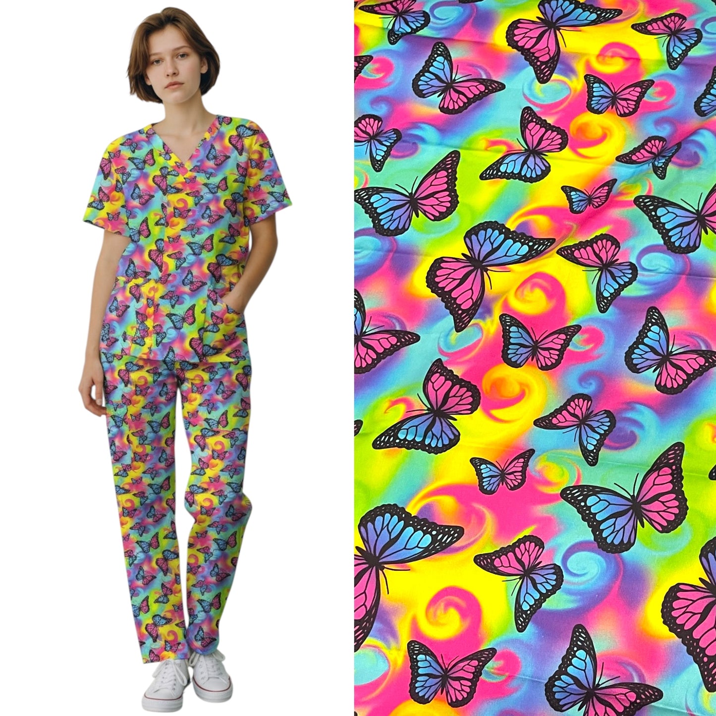 Australian Made Scrub Set- Rainbow Butterflies
