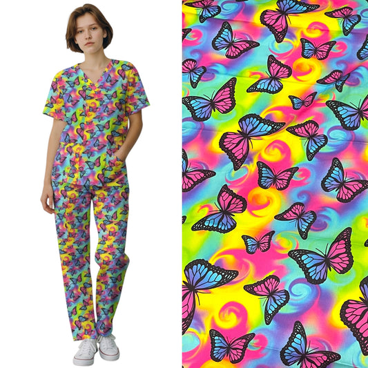 Australian Made Scrub Set- Rainbow Butterflies