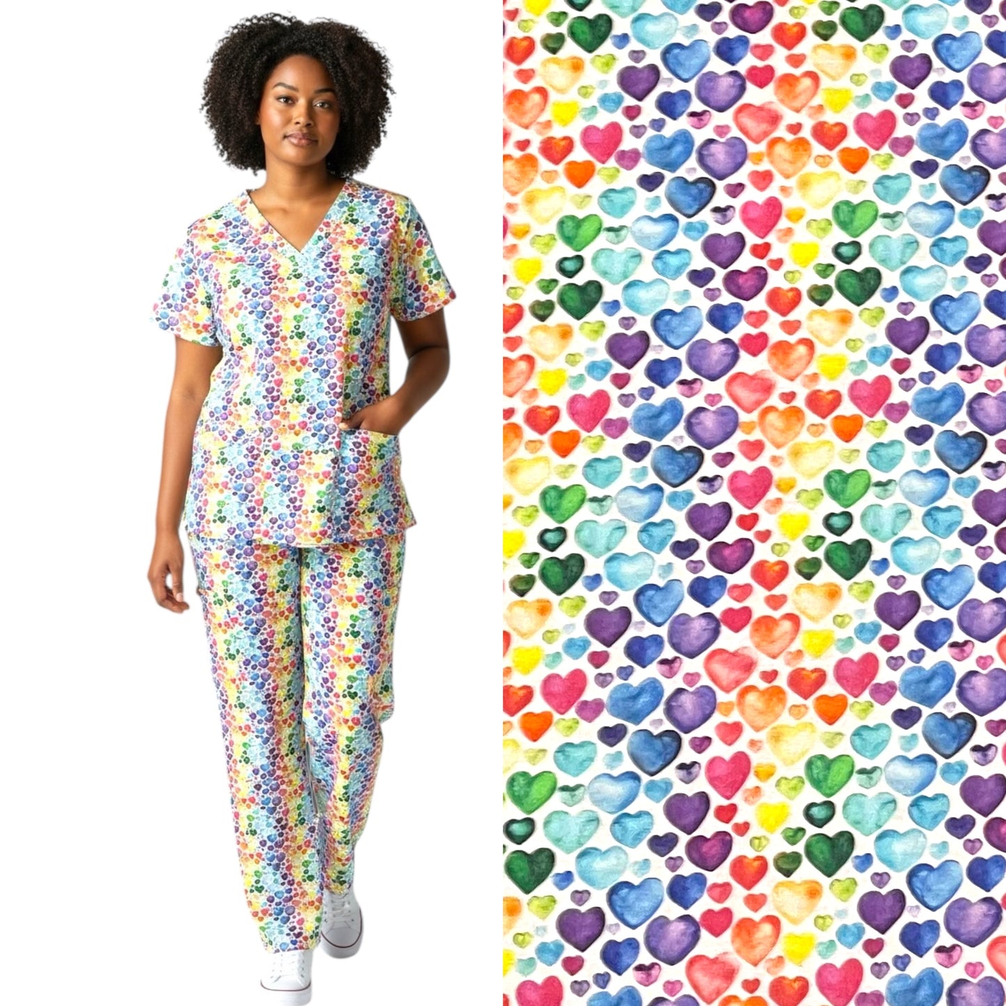 Australian Made Scrub Set- Rainbow Hearts