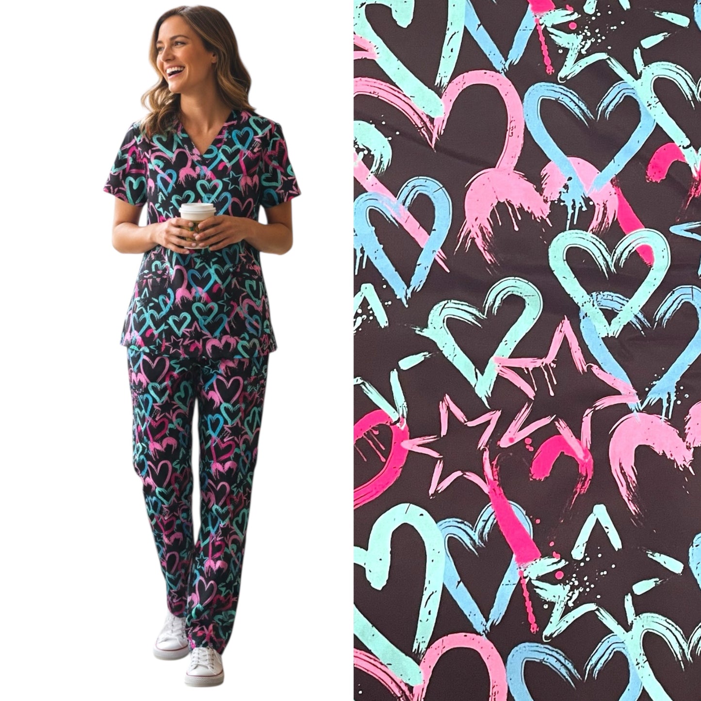 Australian Made Scrub Set-  Hearts and Stars